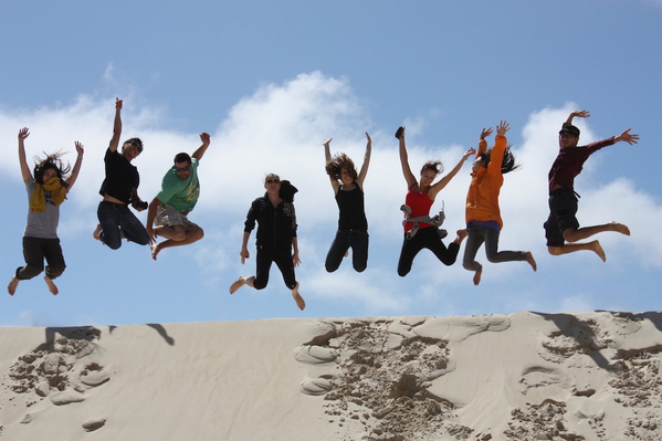 WWC, LAP & BES - Jump at Henty Dunes, Strahan.JPG